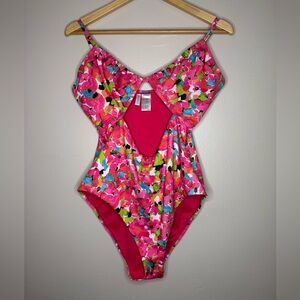 Sanctuary Floral One Piece Swimsuit Women’s Large Pink Cutout